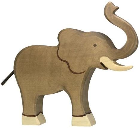 Holztiger - 80148 - Elefant, Elefantenbulle, Rüssel hoch, Holz, 20cm