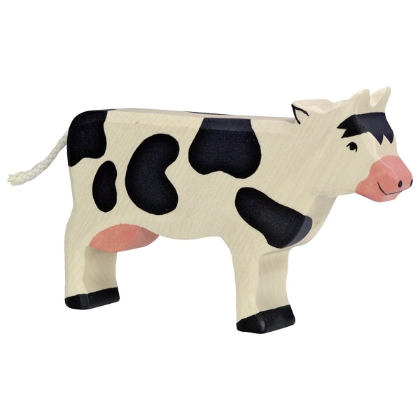 Holztiger - 80003 - Kuh, stehend, schwarzbunt, Holz, 15cm