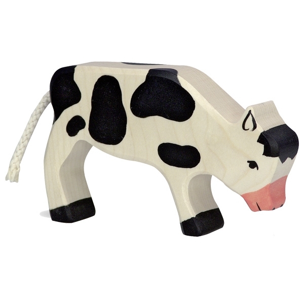 Holztiger - 80004 - Kuh, grasend, schwarzbunt, Holz, 12cm