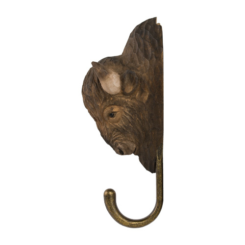 Wildlife Garden - WG4543 - Kleiderhaken, Bison, Holz, geschnitzt, 13cm